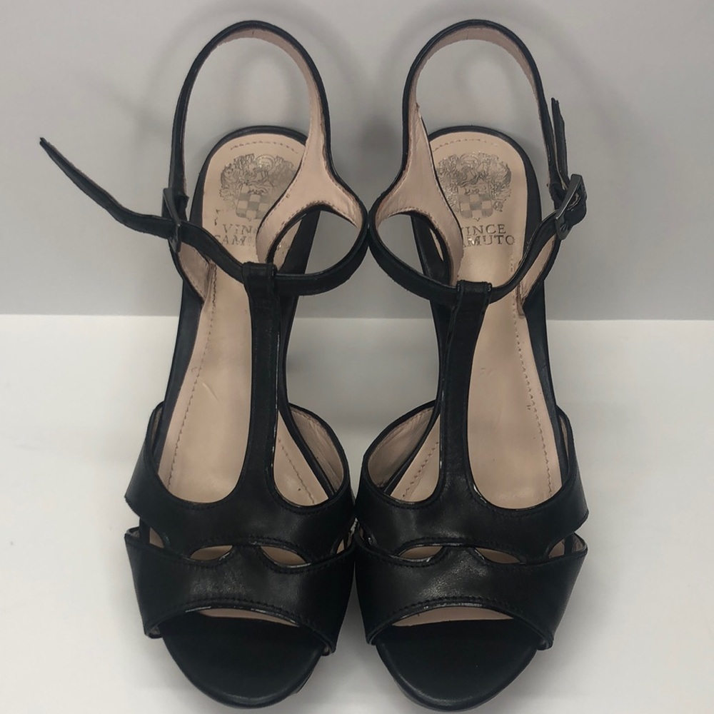 Vince Camuto high heel black stiletto open toe. Size 8M/38. Excellent condition